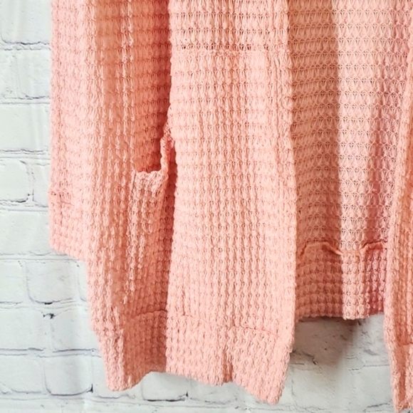 Chris & Carol Tie Neck Cardigan Sweater Baby Pink Open Waffle Knit Neutral Sz L - Picture 6 of 17